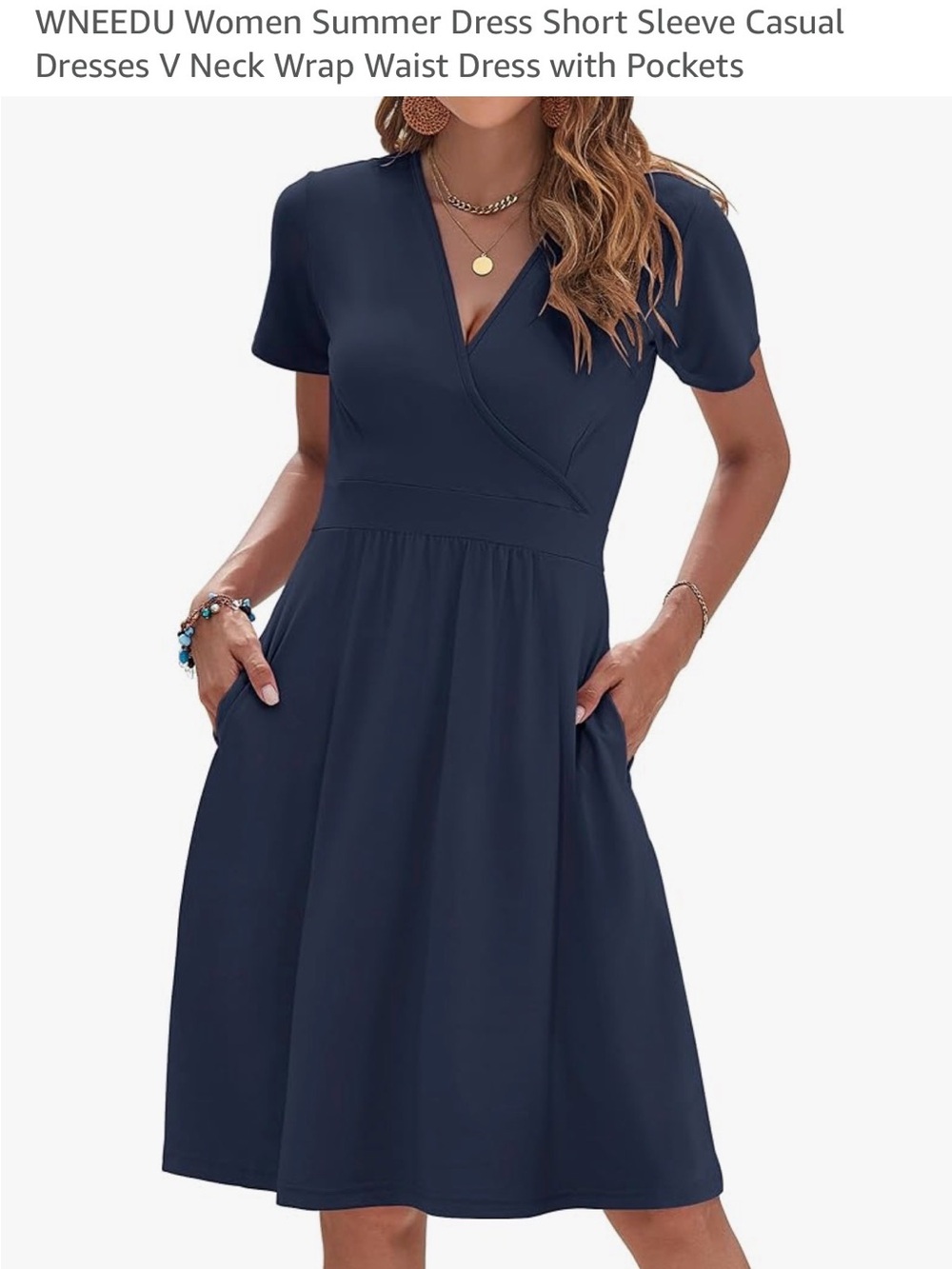 NWT Navy Short Sleeve V-Neck Wrap Dress with Pockets Size XXL